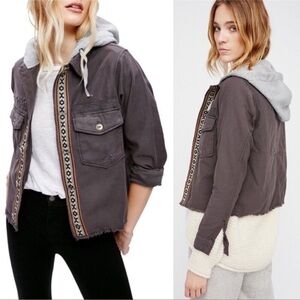 FREE PEOPLE WEEKEND WANDERER EMBROIDERED MILITARY HOODIE JACKET | SMALL